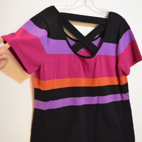 CABLE & GAUGE Knit Stripes Black-Pink-Purple-Orange V-Back Cross Straps BlouseXL - Picture 4 of 5
